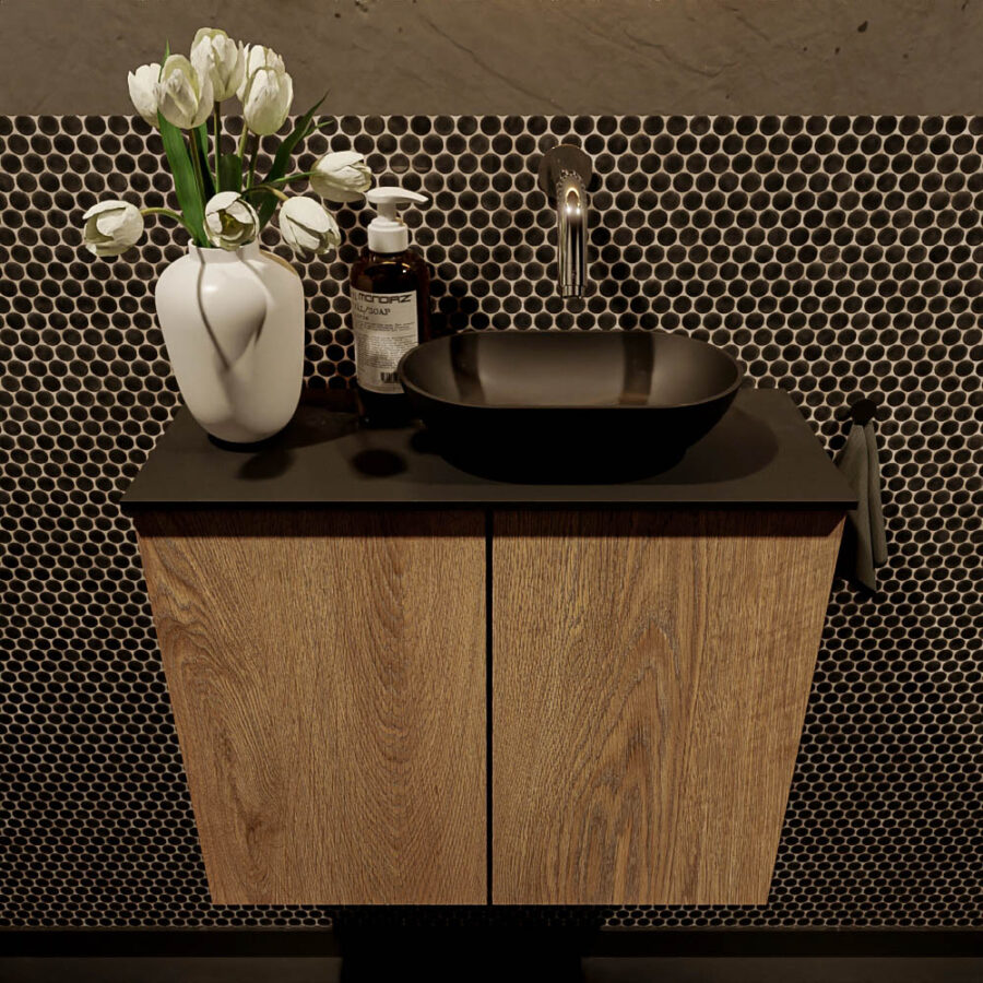 MONDIAZ FOWY toiletmeubel 60cm kleur washed oak. Waskom positie rechts kleur urban | urban. Zonder kraangat - Afbeelding 2