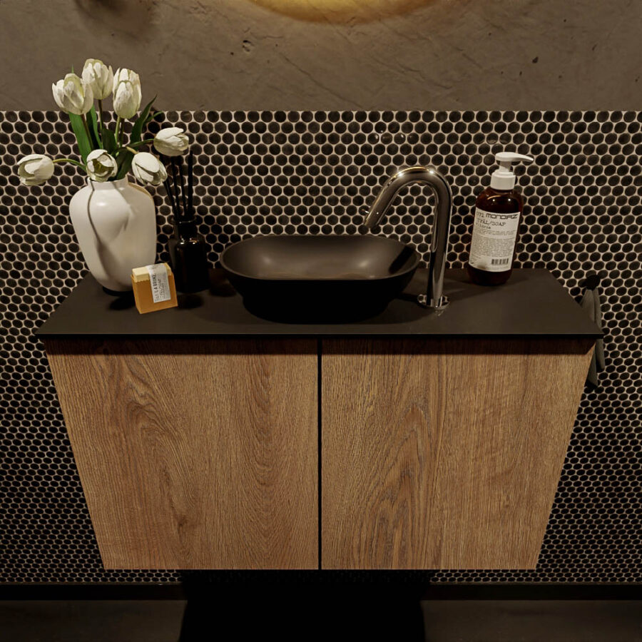 MONDIAZ FOWY toiletmeubel 80cm kleur washed oak. Waskom positie midden kleur urban | urban. Met 1 kraangat - Afbeelding 2