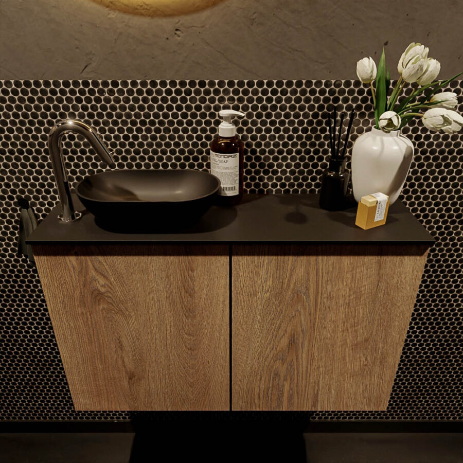 MONDIAZ FOWY toiletmeubel 80cm kleur washed oak. Waskom positie links kleur urban | urban. Met 1 kraangat - Afbeelding 2