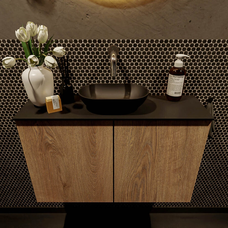 MONDIAZ FOWY toiletmeubel 80cm kleur washed oak. Waskom positie midden kleur urban | urban. Zonder kraangat - Afbeelding 2