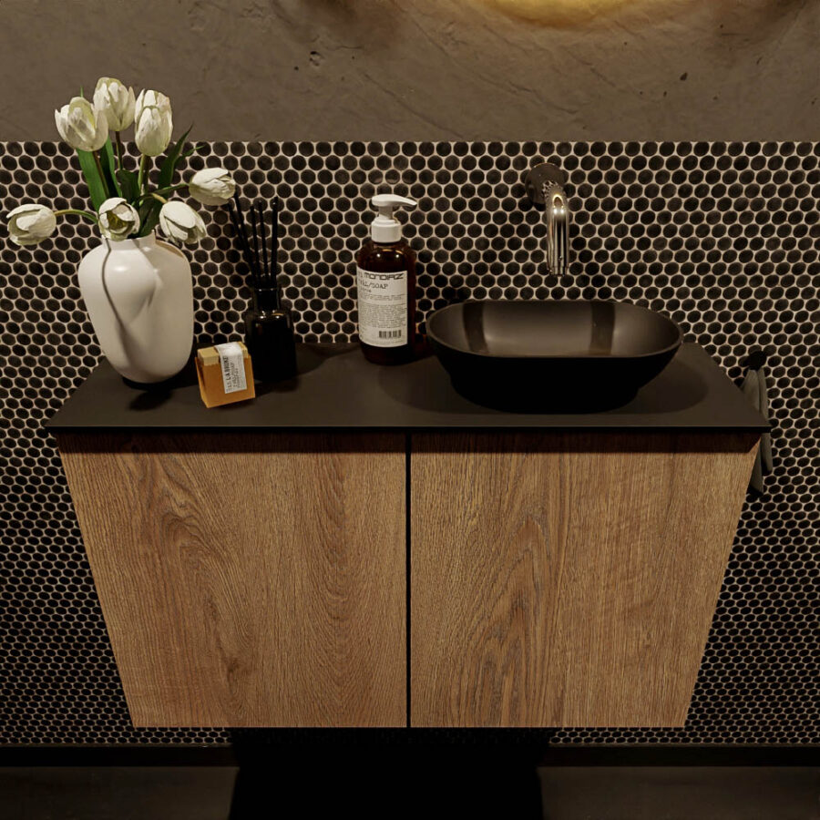 MONDIAZ FOWY toiletmeubel 80cm kleur washed oak. Waskom positie rechts kleur urban | urban. Zonder kraangat - Afbeelding 2