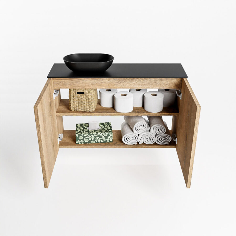 MONDIAZ FOWY toiletmeubel 80cm kleur washed oak. Waskom positie links kleur urban | urban. Met 1 kraangat - Afbeelding 8