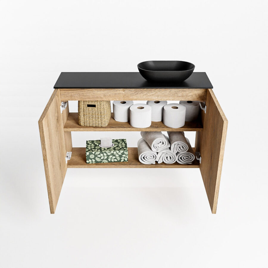 MONDIAZ FOWY toiletmeubel 80cm kleur washed oak. Waskom positie rechts kleur urban | urban. Zonder kraangat - Afbeelding 8