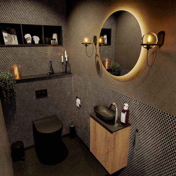 MONDIAZ FOWY toiletmeubel 40cm kleur washed oak. Waskom positie links kleur urban | urban. Met 1 kraangat