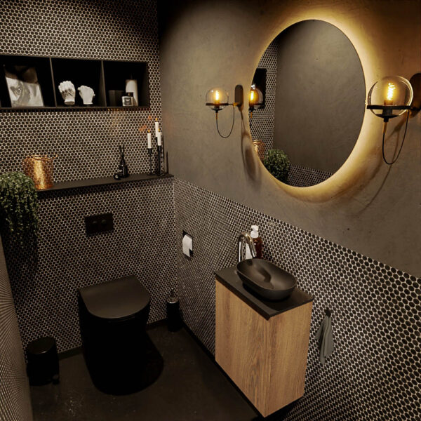 MONDIAZ FOWY toiletmeubel 40cm kleur washed oak. Waskom positie rechts kleur urban | urban. Met 1 kraangat