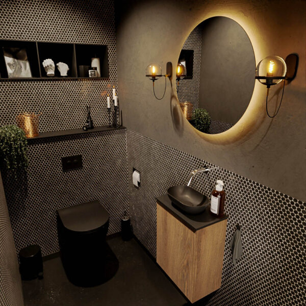 MONDIAZ FOWY toiletmeubel 40cm kleur washed oak. Waskom positie midden kleur urban | urban. Zonder kraangat