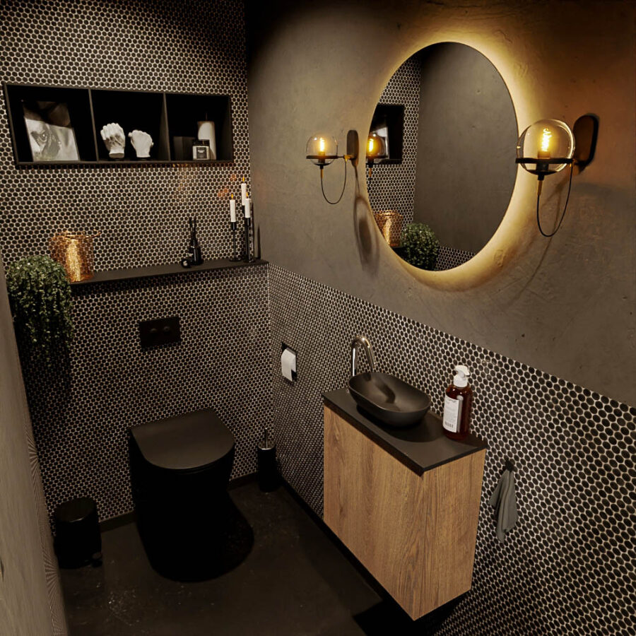 MONDIAZ FOWY toiletmeubel 50cm kleur washed oak. Waskom positie links kleur urban | urban. Met 1 kraangat