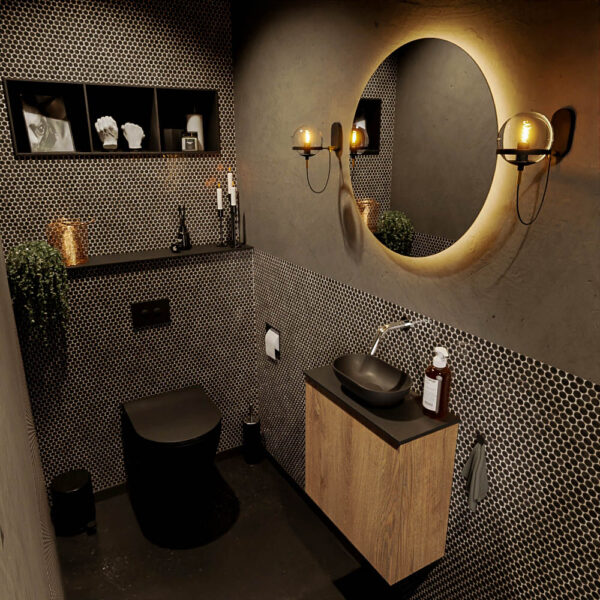 MONDIAZ FOWY toiletmeubel 50cm kleur washed oak. Waskom positie midden kleur urban | urban. Zonder kraangat