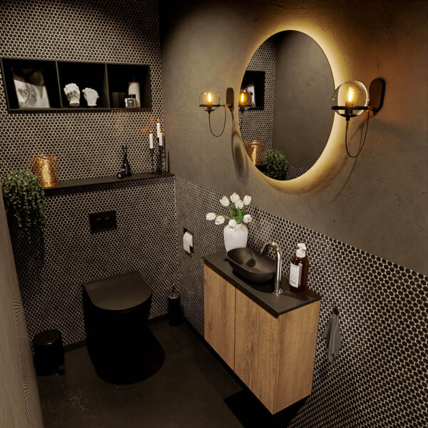 MONDIAZ FOWY toiletmeubel 60cm kleur washed oak. Waskom positie midden kleur urban | urban. Met 1 kraangat