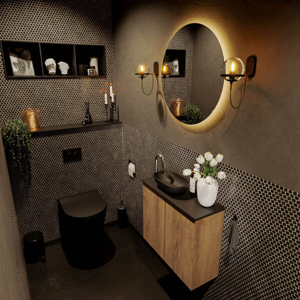 MONDIAZ FOWY toiletmeubel 60cm kleur washed oak. Waskom positie links kleur urban | urban. Met 1 kraangat