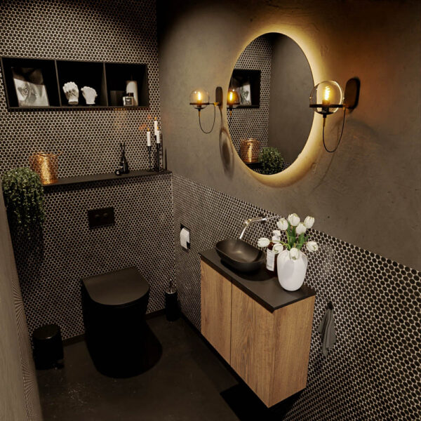 MONDIAZ FOWY toiletmeubel 60cm kleur washed oak. Waskom positie links kleur urban | urban. Zonder kraangat
