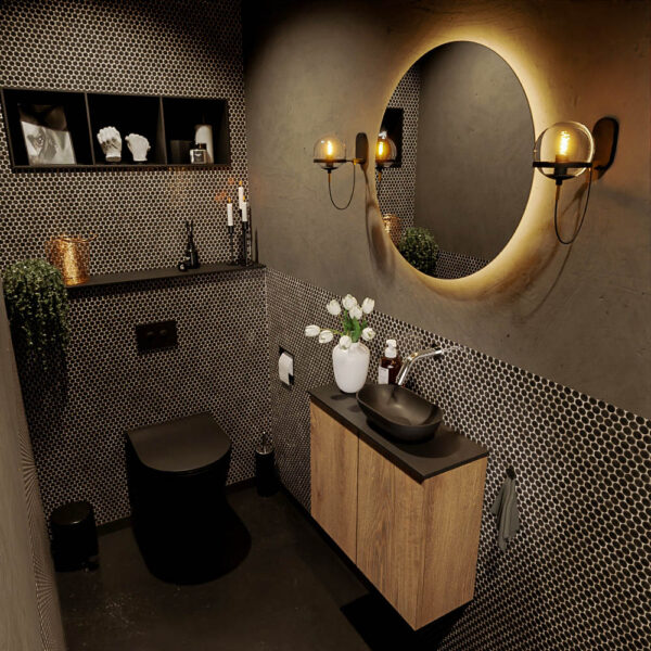 MONDIAZ FOWY toiletmeubel 60cm kleur washed oak. Waskom positie rechts kleur urban | urban. Zonder kraangat