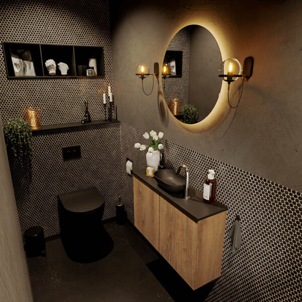 MONDIAZ FOWY toiletmeubel 80cm kleur washed oak. Waskom positie midden kleur urban | urban. Met 1 kraangat
