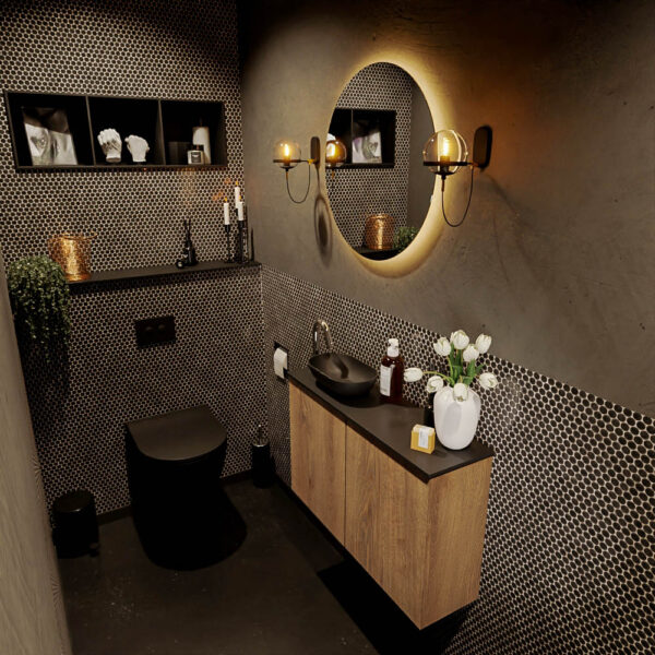 MONDIAZ FOWY toiletmeubel 80cm kleur washed oak. Waskom positie links kleur urban | urban. Met 1 kraangat
