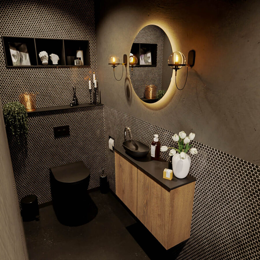 MONDIAZ FOWY toiletmeubel 80cm kleur washed oak. Waskom positie links kleur urban | urban. Met 1 kraangat