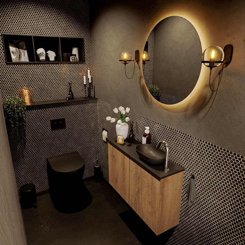 MONDIAZ FOWY toiletmeubel 80cm kleur washed oak. Waskom positie rechts kleur urban | urban. Met 1 kraangat