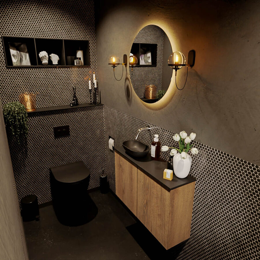 MONDIAZ FOWY toiletmeubel 80cm kleur washed oak. Waskom positie links kleur urban | urban. Zonder kraangat