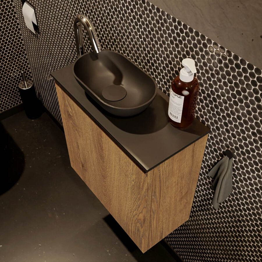 MONDIAZ FOWY toiletmeubel 50cm kleur washed oak. Waskom positie links kleur urban | urban. Met 1 kraangat - Afbeelding 3