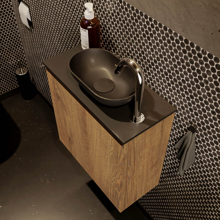 MONDIAZ FOWY toiletmeubel 50cm kleur washed oak. Waskom positie rechts kleur urban | urban. Met 1 kraangat - Afbeelding 3