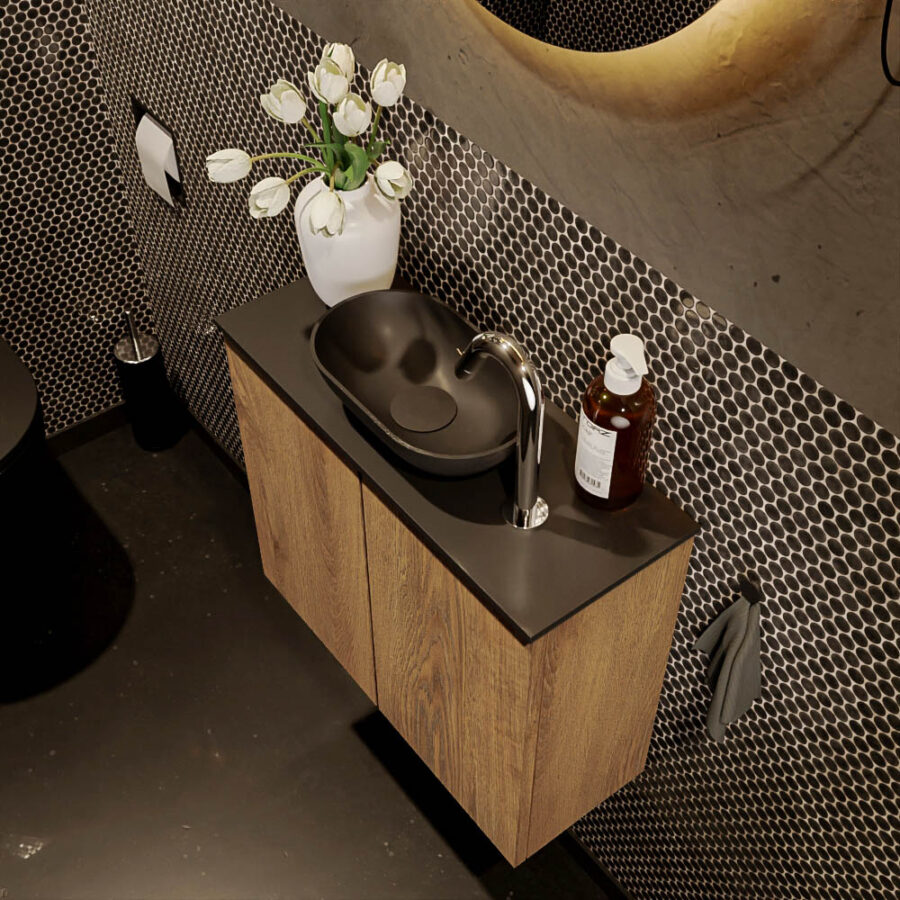 MONDIAZ FOWY toiletmeubel 60cm kleur washed oak. Waskom positie midden kleur urban | urban. Met 1 kraangat - Afbeelding 3