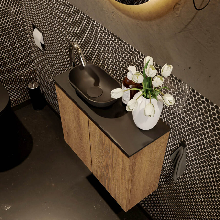 MONDIAZ FOWY toiletmeubel 60cm kleur washed oak. Waskom positie links kleur urban | urban. Met 1 kraangat - Afbeelding 3