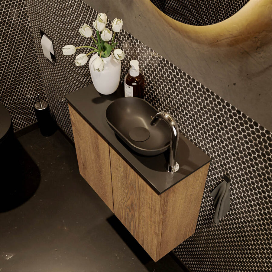 MONDIAZ FOWY toiletmeubel 60cm kleur washed oak. Waskom positie rechts kleur urban | urban. Met 1 kraangat - Afbeelding 3
