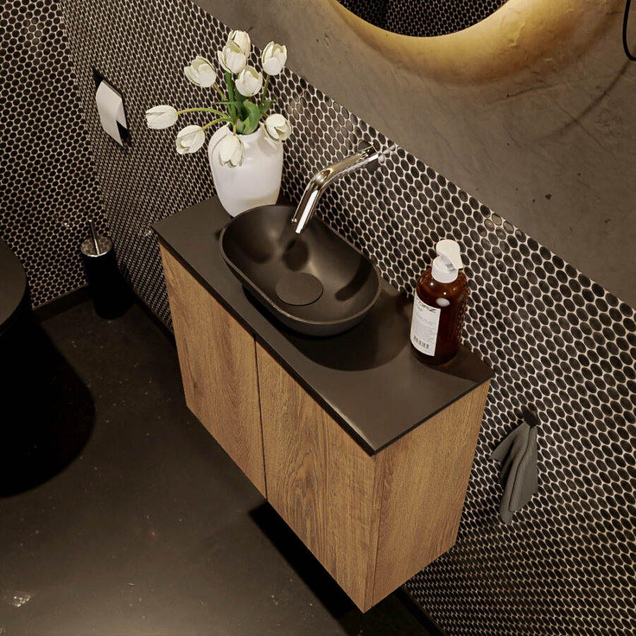 MONDIAZ FOWY toiletmeubel 60cm kleur washed oak. Waskom positie midden kleur urban | urban. Zonder kraangat - Afbeelding 3