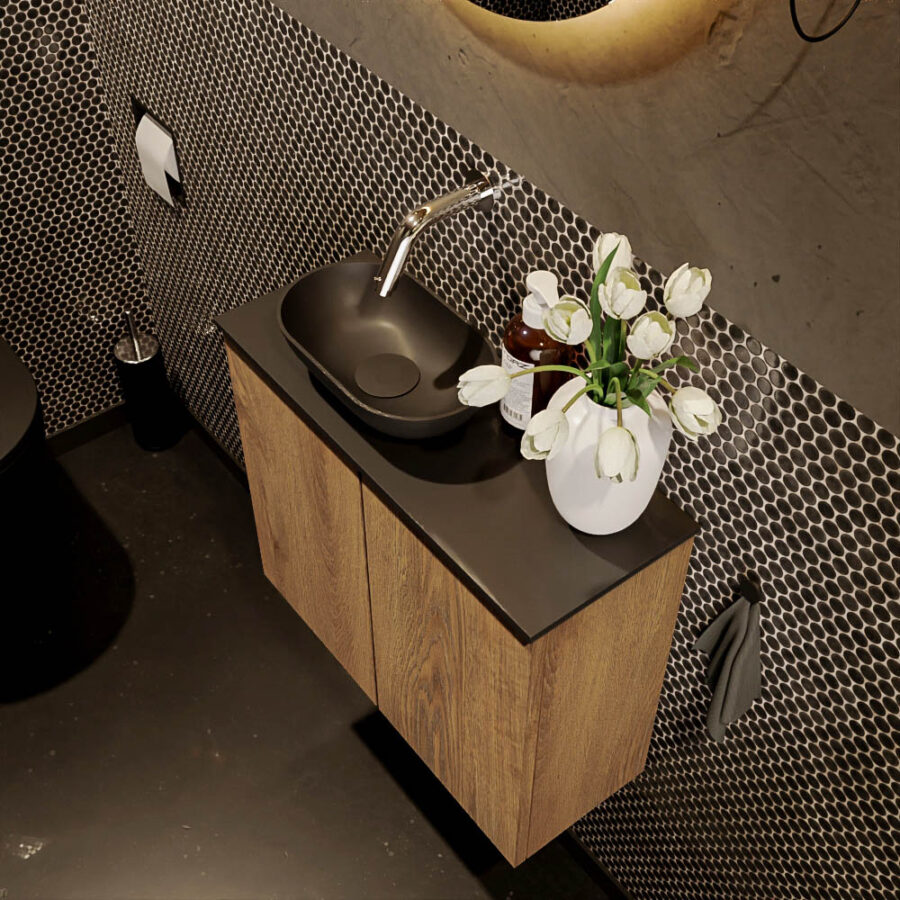 MONDIAZ FOWY toiletmeubel 60cm kleur washed oak. Waskom positie links kleur urban | urban. Zonder kraangat - Afbeelding 3