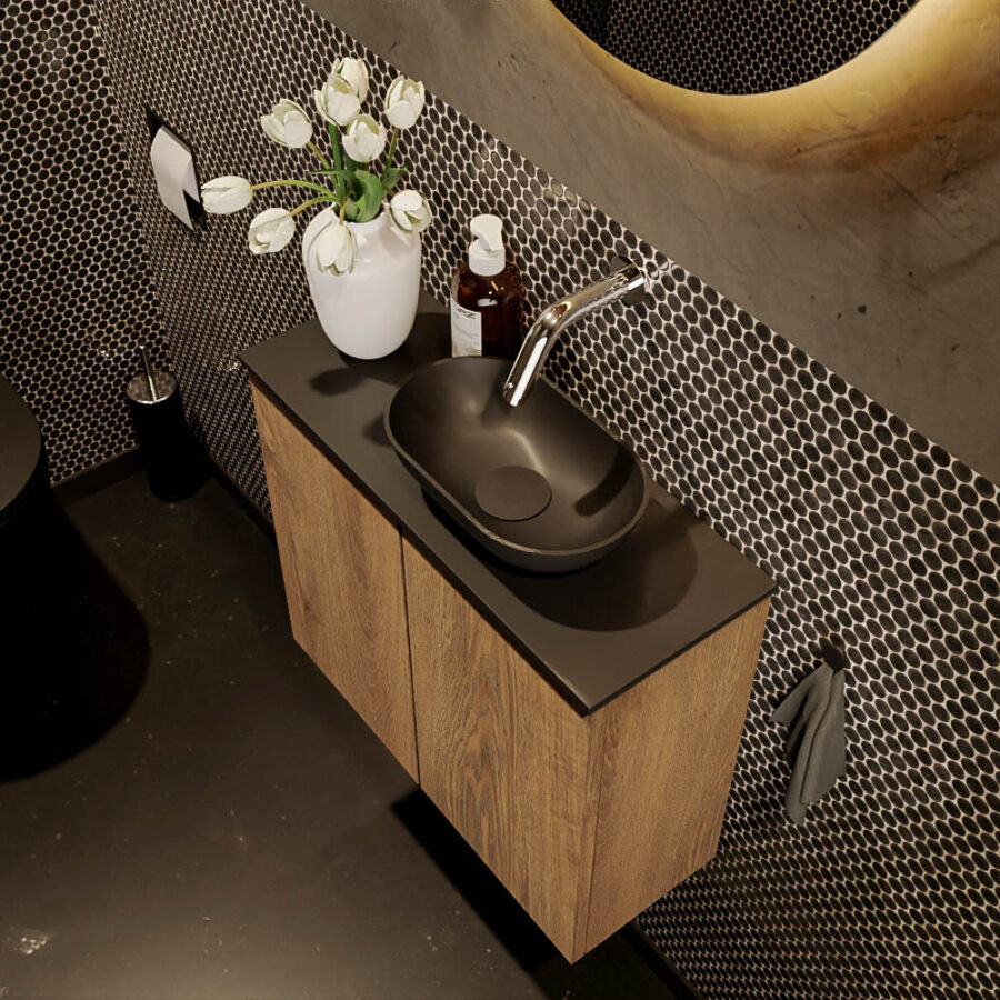 MONDIAZ FOWY toiletmeubel 60cm kleur washed oak. Waskom positie rechts kleur urban | urban. Zonder kraangat - Afbeelding 3