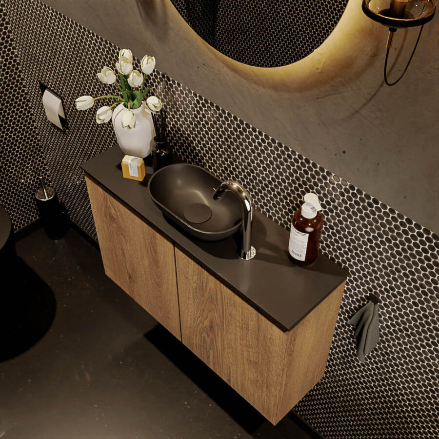 MONDIAZ FOWY toiletmeubel 80cm kleur washed oak. Waskom positie midden kleur urban | urban. Met 1 kraangat - Afbeelding 3