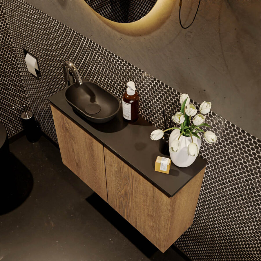 MONDIAZ FOWY toiletmeubel 80cm kleur washed oak. Waskom positie links kleur urban | urban. Met 1 kraangat - Afbeelding 3