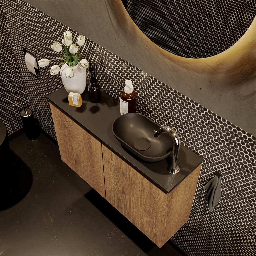 MONDIAZ FOWY toiletmeubel 80cm kleur washed oak. Waskom positie rechts kleur urban | urban. Met 1 kraangat - Afbeelding 3