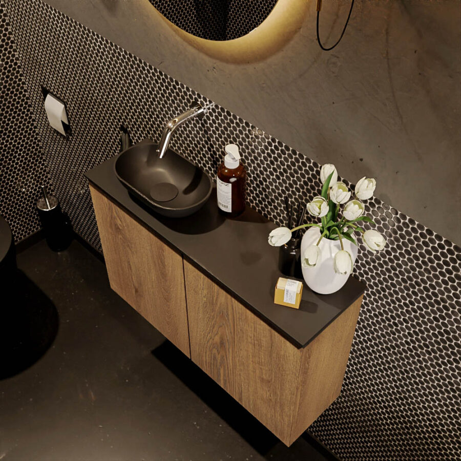 MONDIAZ FOWY toiletmeubel 80cm kleur washed oak. Waskom positie links kleur urban | urban. Zonder kraangat - Afbeelding 3