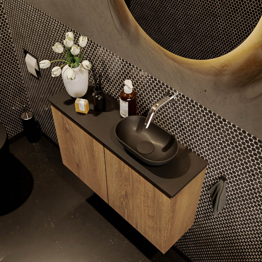MONDIAZ FOWY toiletmeubel 80cm kleur washed oak. Waskom positie rechts kleur urban | urban. Zonder kraangat - Afbeelding 3