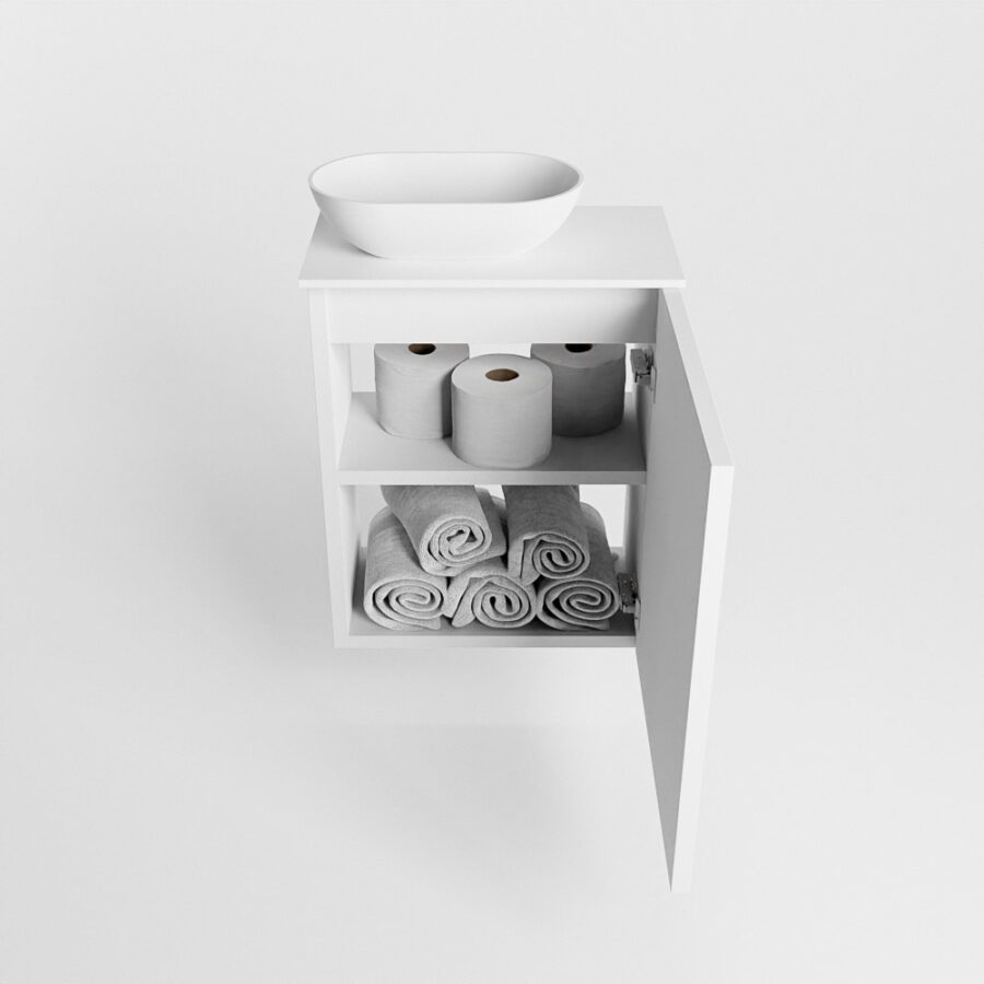 MONDIAZ FOWY toiletmeubel 40cm kleur talc. Waskom positie links kleur talc | talc. Met 1 kraangat - Afbeelding 8