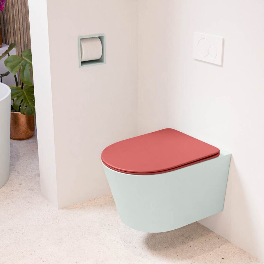 MONDIAZ LAVIE hangend toilet single fire rimless diepspoel Greey. Toiletzitting met quick-release & softclose Fire.
