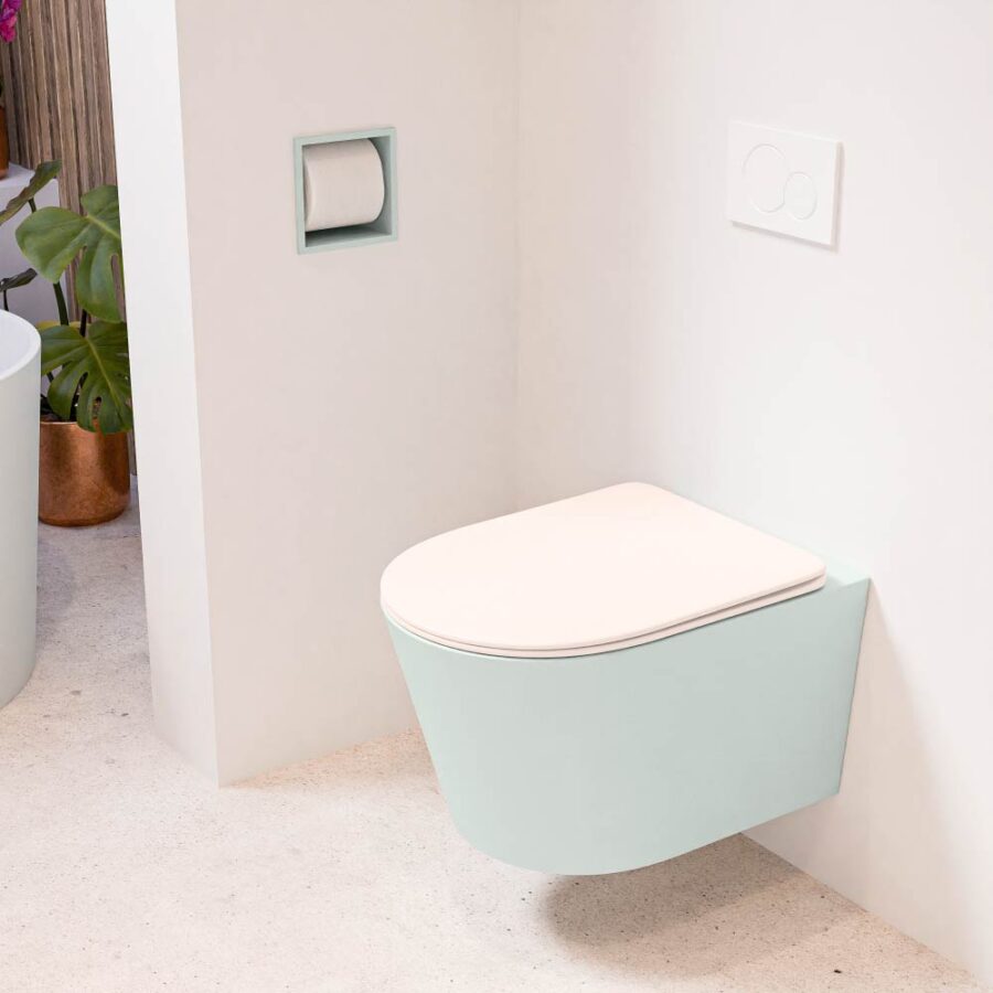 MONDIAZ LAVIE hangend toilet single fire rimless diepspoel Greey. Toiletzitting met quick-release & softclose Rosee.