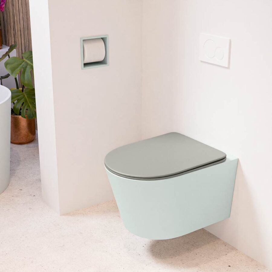 MONDIAZ LAVIE hangend toilet single fire rimless diepspoel Greey. Toiletzitting met quick-release & softclose Smoke.