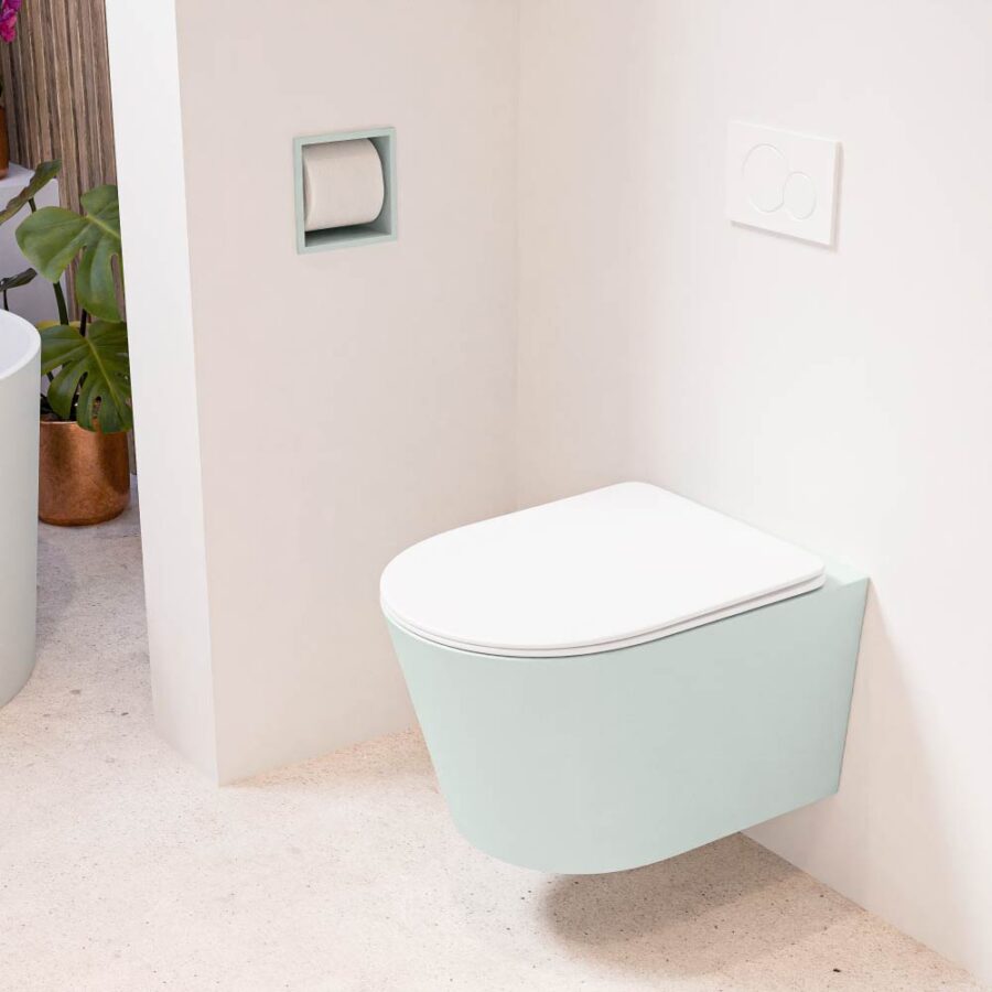 MONDIAZ LAVIE hangend toilet single fire rimless diepspoel Greey. Toiletzitting met quick-release & softclose Talc.