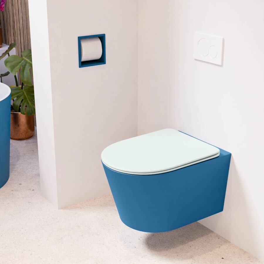 MONDIAZ LAVIE hangend toilet single fire rimless diepspoel Jeans. Toiletzitting met quick-release & softclose Greey.