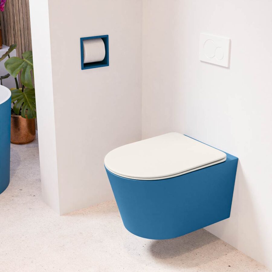 MONDIAZ LAVIE hangend toilet single fire rimless diepspoel Jeans. Toiletzitting met quick-release & softclose Linen.
