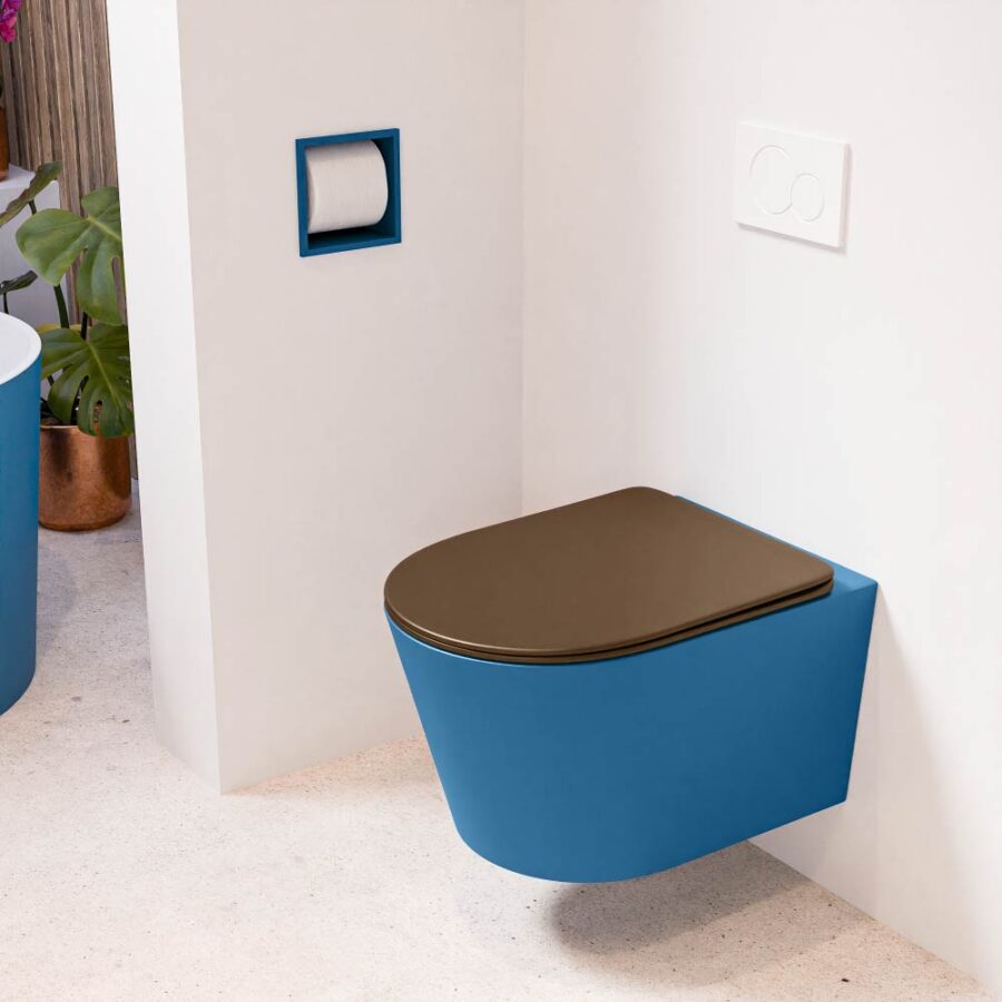 MONDIAZ LAVIE hangend toilet single fire rimless diepspoel Jeans. Toiletzitting met quick-release & softclose Rust.