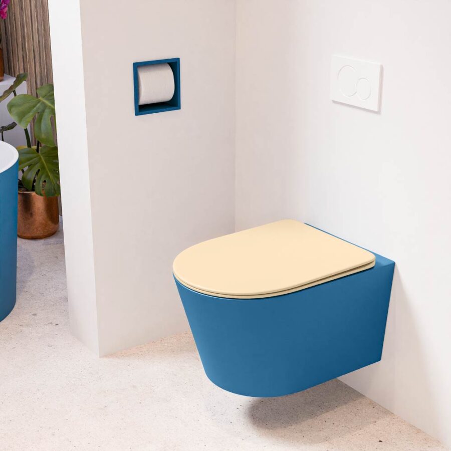 MONDIAZ LAVIE hangend toilet single fire rimless diepspoel Jeans. Toiletzitting met quick-release & softclose Sand.