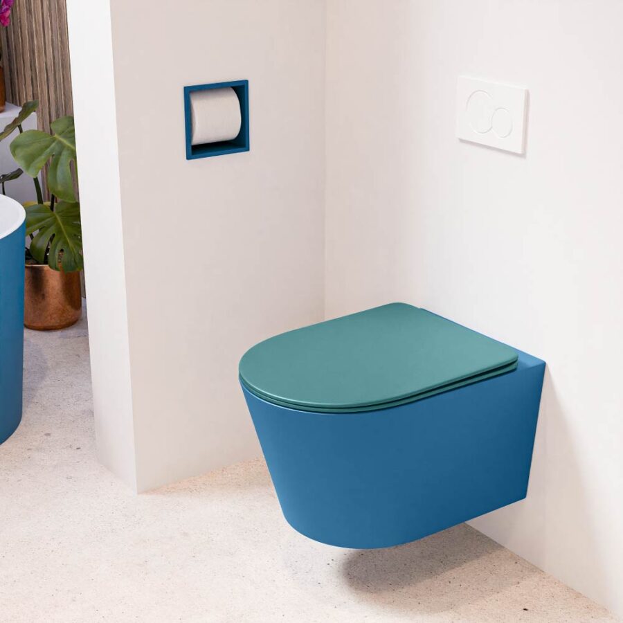 MONDIAZ LAVIE hangend toilet single fire rimless diepspoel Jeans. Toiletzitting met quick-release & softclose Smag.