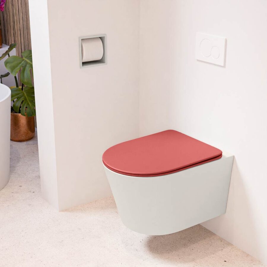 MONDIAZ LAVIE hangend toilet single fire rimless diepspoel Linen. Toiletzitting met quick-release & softclose Fire.