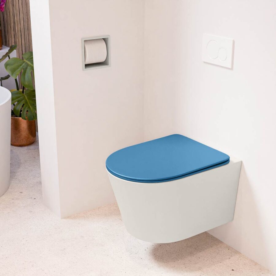 MONDIAZ LAVIE hangend toilet single fire rimless diepspoel Linen. Toiletzitting met quick-release & softclose Jeans.