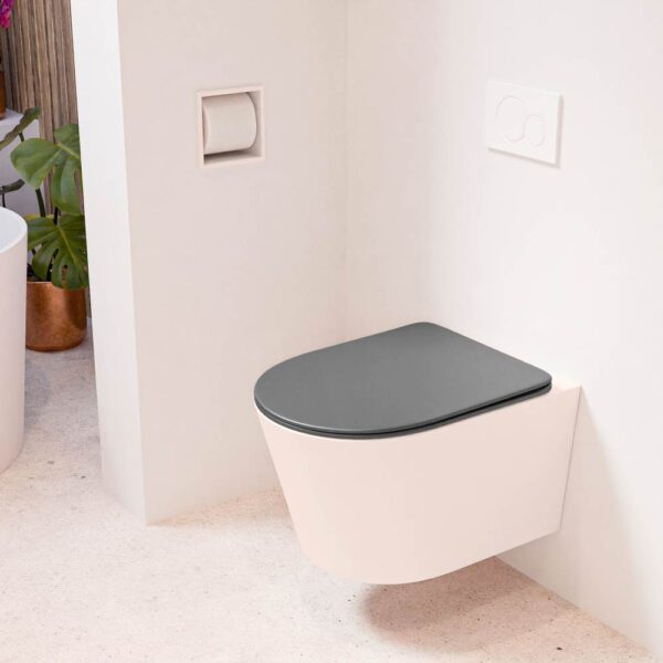MONDIAZ LAVIE hangend toilet single fire rimless diepspoel Rosee. Toiletzitting met quick-release & softclose Dark Grey.