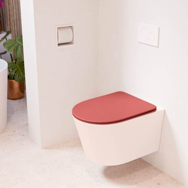 MONDIAZ LAVIE hangend toilet single fire rimless diepspoel Rosee. Toiletzitting met quick-release & softclose Fire.