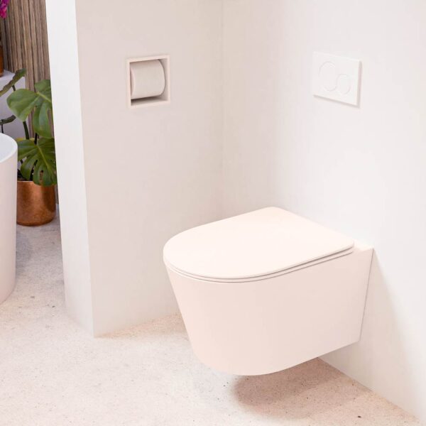 MONDIAZ LAVIE hangend toilet single fire rimless diepspoel Rosee. Toiletzitting met quick-release & softclose Rosee.
