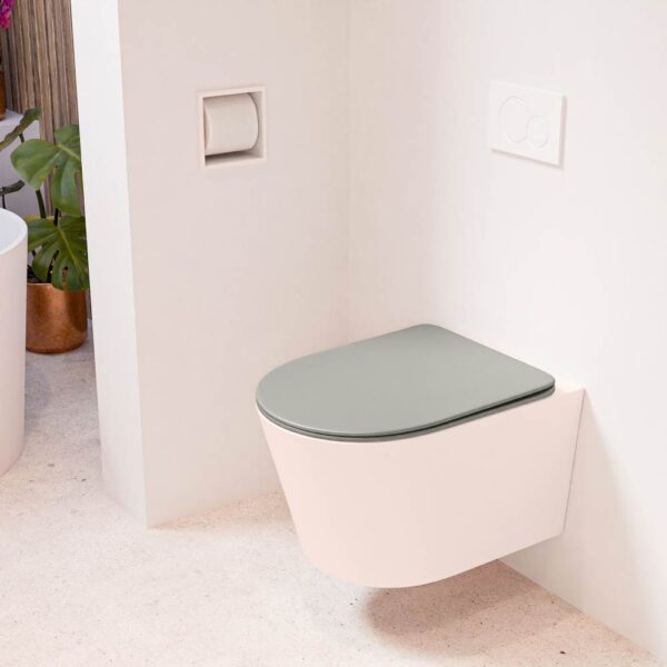 MONDIAZ LAVIE hangend toilet single fire rimless diepspoel Rosee. Toiletzitting met quick-release & softclose Smoke.